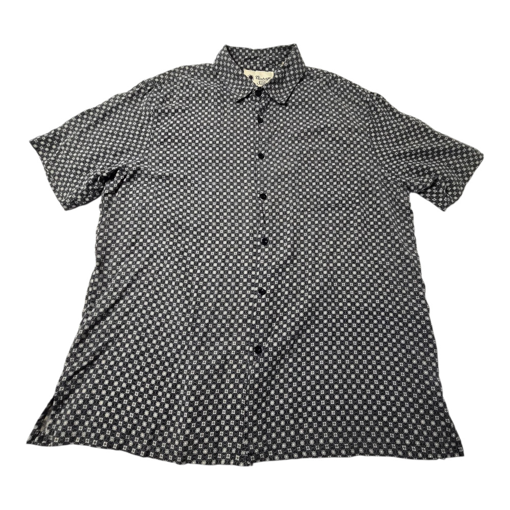 Vintage Silk Short Sleeve Shirt XXL Blue Gray Designs